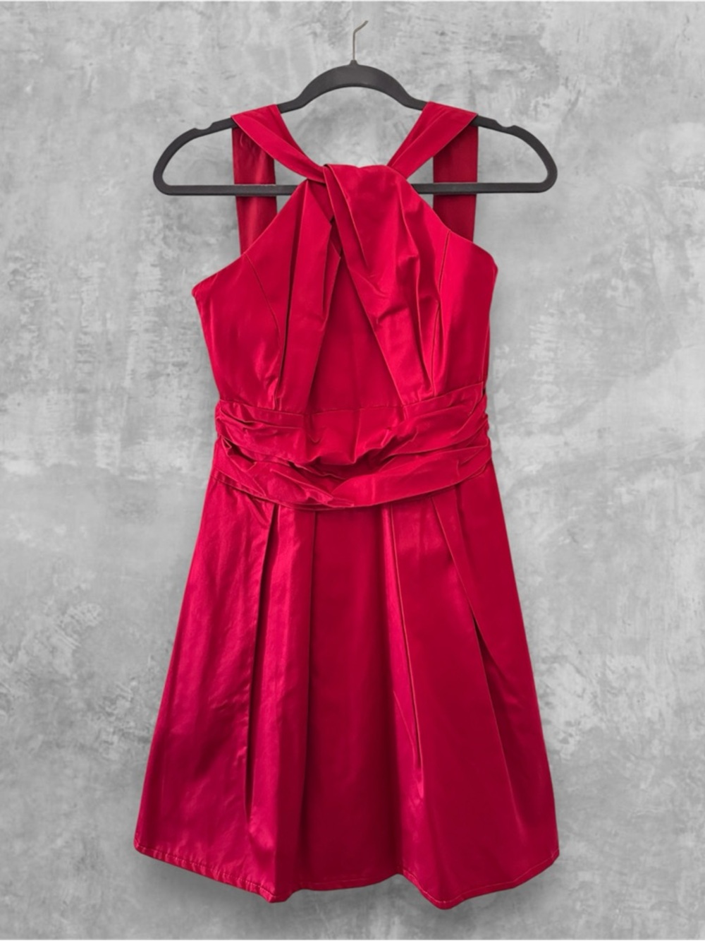 David's Bridal One-Shoulder Red Cocktail Dress with Draped Waist